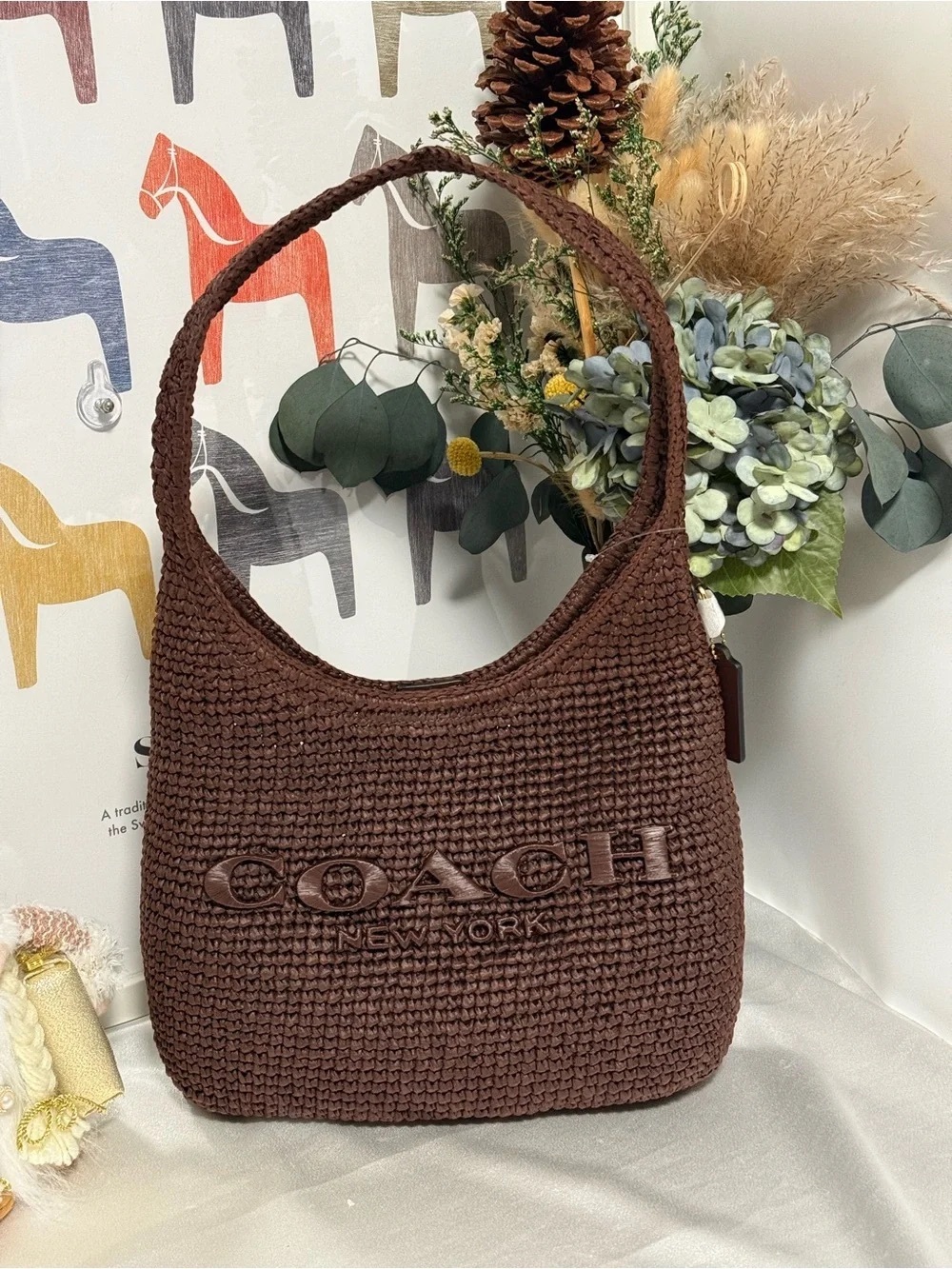 Coach Brown Woven Logo Hobo Crossbody